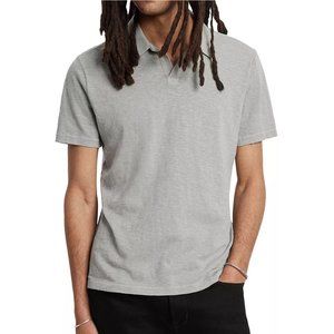 John Varvatos Men's Zion Open Collar SS Polo Shirt Garment Wash Cotton Grey S